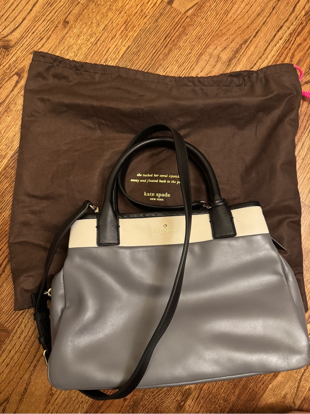 kate spade Two-Tone Leather Shoulder Bag in Gray, Black & Cream
